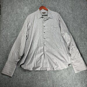 Ben Sherman Shirt Mens 18 Button Up Gray Stripe Cotton Long Sleeve Pocket